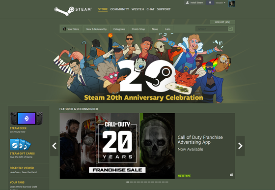 Happy 20 years Steam! :)
https://store.steampowered.com/sale/steam20