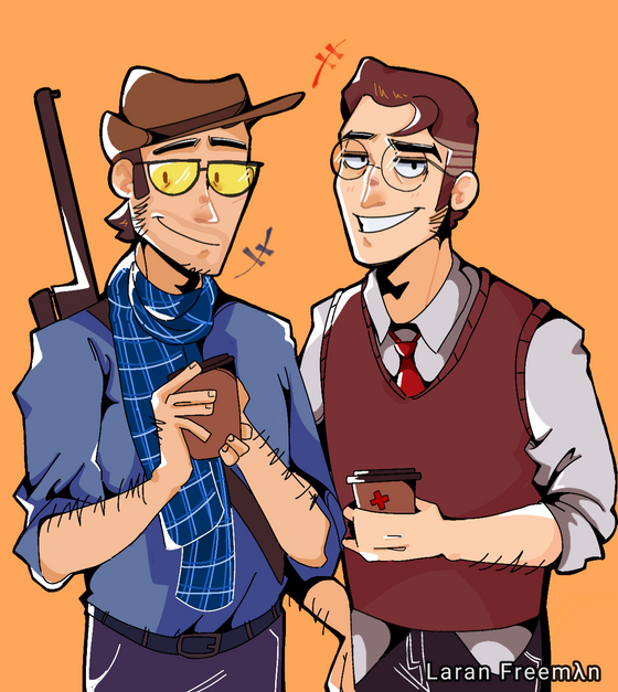 It's finally autumn.
Medic and Sniper are having a coffee.