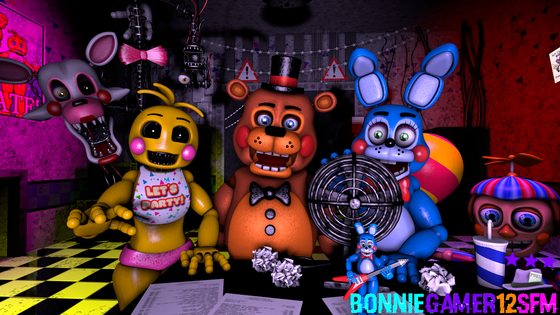 The thumbnail poster I made for my fnaf 2 custom night part 5 new and shiny video Toy animatronics models by @/FiveNightsPack on twitter map by TF.541 Salamance BonBun Films AustinTheBear RobSkulls and Ruthorborginor