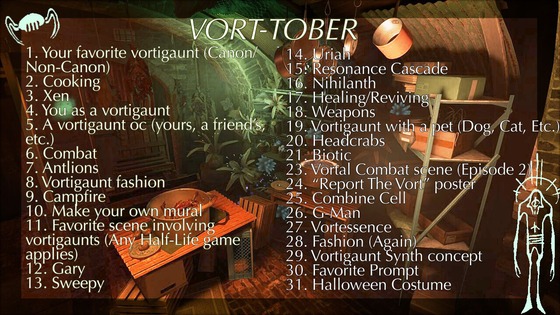 i didnt make the vortober list but i drew the image below
day 1/31 yeah lets goo

also if any of you have halloween prompts that are related to half life in general will draw them in this series
