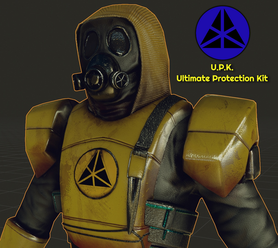 U.P.K. (Ultimate Protection Kit) — prototype research suit, developed according to H.E.V. Mark-II provided from Black Mesa. Protects against biological, chemical and partially radiation threats. Made from reinforced polymer and kevlar, it can withstand high pressure and absorb damage without restricting movement. There is a suit already ready for use, but the conveyor is planned only after the final development of the existing version.