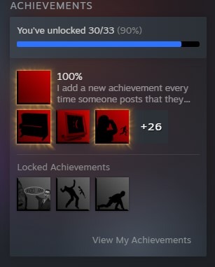 HDTF for some reason gave me an achievement for 100%'ing the game even though i haven't yet