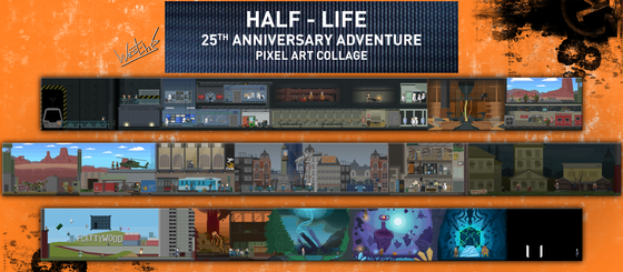 The whole of Half-Life 25th Anniversary Adventure into one image!
And it is in the style of Valve's updated Half-Life website.

Yes, it did take me an entire 3 weeks to draw all of this.

Also if you haven't played this yet, go now!
https://hl25.lambdageneration.com/

#hl25 #halflife