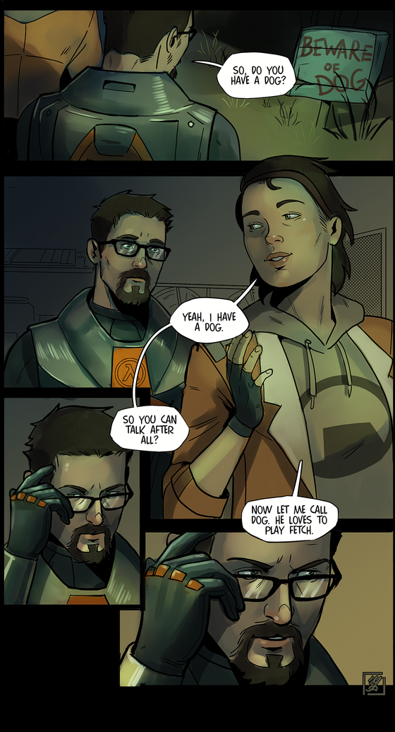 Meeting DOG. I've been asked to do that, so... :)
HL2, Chapter: Black Mesa East. 5 pages.
Page 1,2,3 / 5

Page 4,5: https://community.lambdageneration.com/half-life/post/d3enccbpg3n