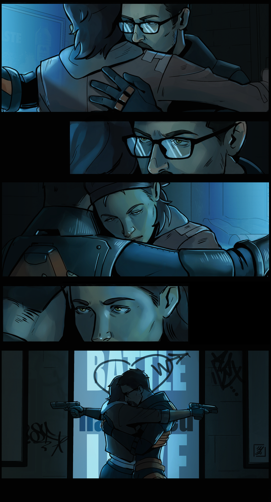 For #Freemance fans.
"Battle-hardened love".I wanted some loud symbolism. 
A single page. 1/1