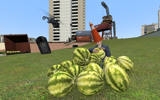 C-Man (Cone man) loves melons. It is such a lovely scenery.
