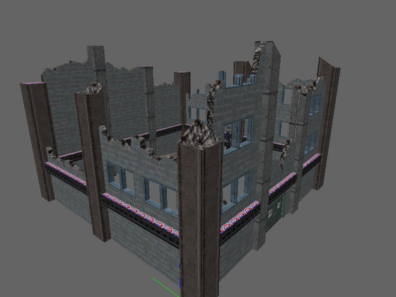 Trying to make a destroyed or shelled bombed building.

Main inspiration is from Fallout 3's destroyed building

Doing this as a practice... maybe someday I'm gonna make a map based off this.

Maybe I should add more destruction or "decorated" it with random beams or something idk