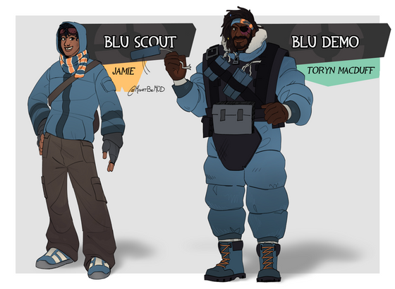 My BLU team OCs! I like going with the winter theming for BLU, I haven't gotten around to making the rest of the team though and likely never will.
