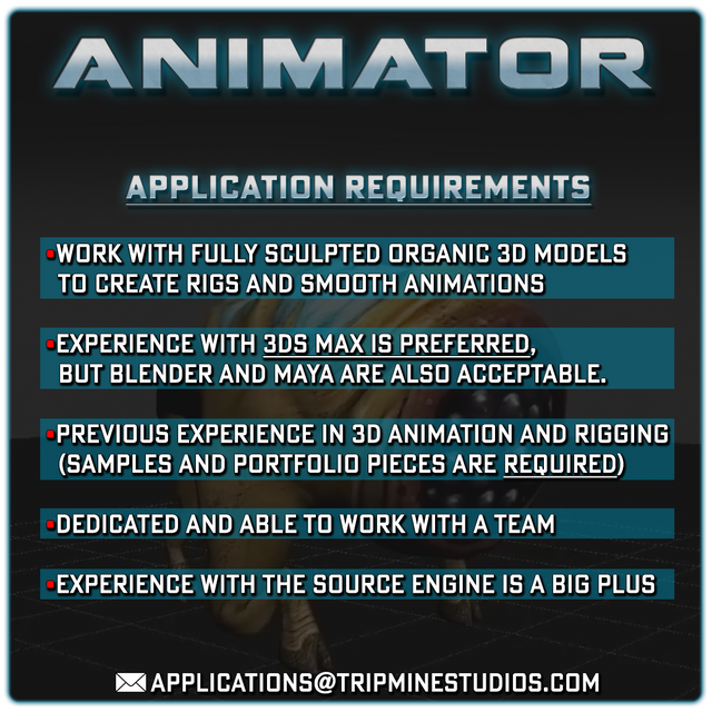 We're seeking passionate individuals to join our talented team in creating Operation Black Mesa, a Valve Licensed and passionate remake of Half Life: Opposing Force and Half Life: Blue Shift. See the attached images for details on roles we are hiring for! 

Don't see a role you fit into? Feel free to send an application anyway, we are actively hiring for most roles!
