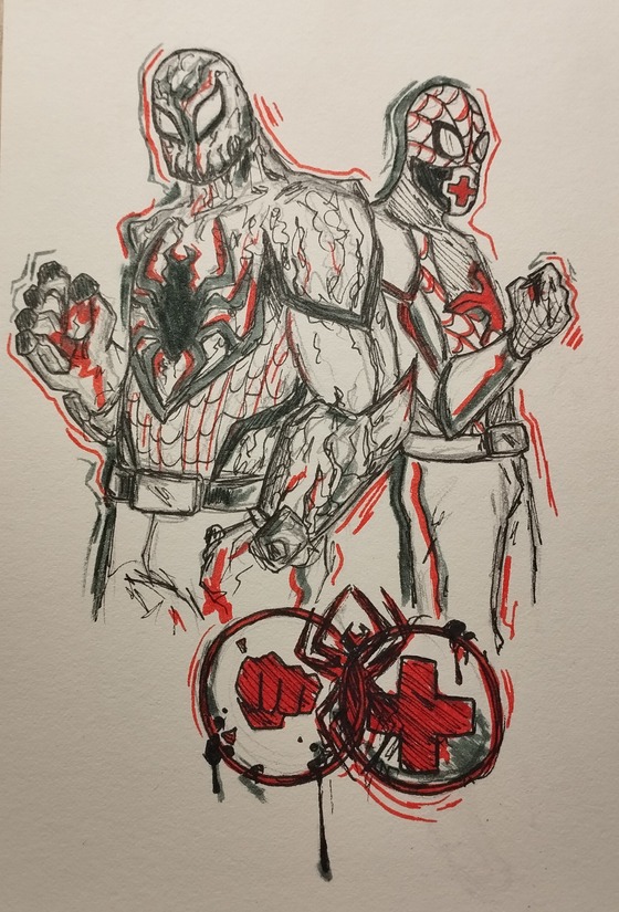 Spider-Heavy/Medic, quick inspiration before bed. I think it would suit Heavy as Spider-Man to be aided by a symbiote-like creature and maybe a few robotic parts made by Engine to help carry and lift him better. A symbiote would also add more creepiness to his mass.