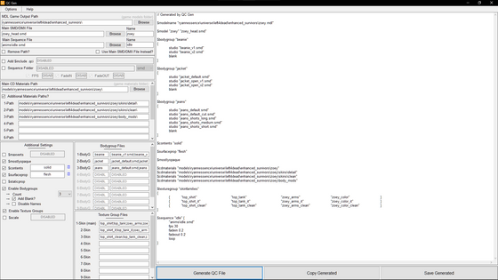 QC Gen is an Enhanced QC File Generator that builds your basic QC File for Source and GoldSrc Engines with just a few clicks

Current Stable Release — Version(0.4.2.6)
Download at http://srctools.net