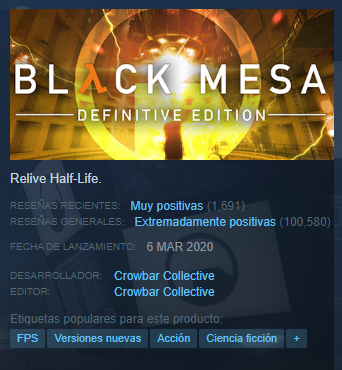 ICYMI: the remake "Black Mesa" has reached 100k overwhelmingly positive reviews