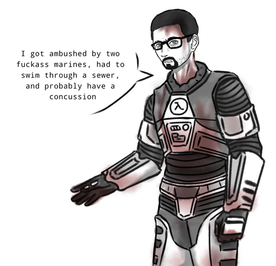 gordon begins questionable ethics looking pretty messed up, doesn't he?

anyways i've been watching my friend play black mesa for the first time and we've been goofing around. fun antics. led me to doodling this lol.
