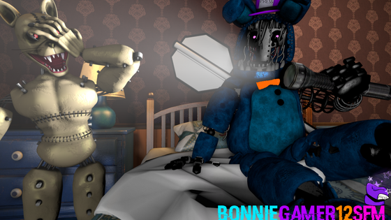 The thumbnail poster I made for my fnac 3 part 2 video Models Withered Bonnie by FiveNightsPack on twtter
 monster cat by Grenboi on deviantart map by Steel Wool