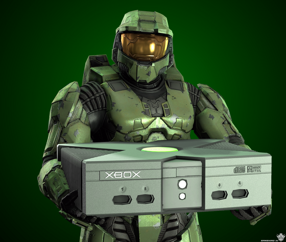 Chief holding an Xbox for some reason.