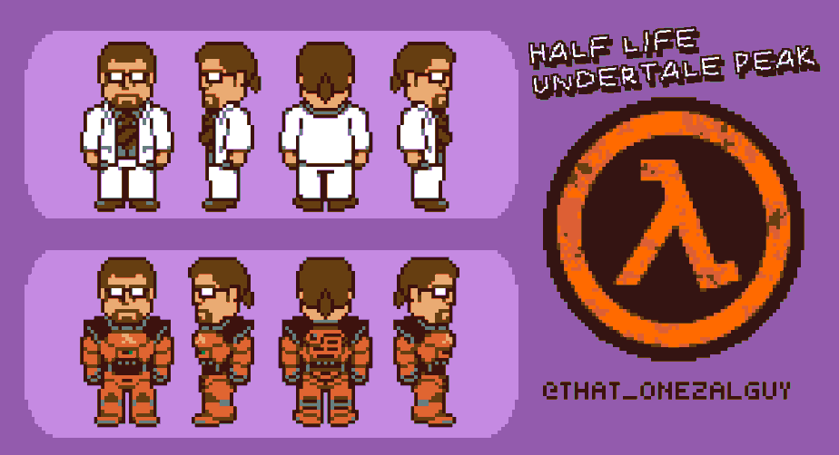 Finished the animations for my Gordon Freeman undertale overworld sprites :)