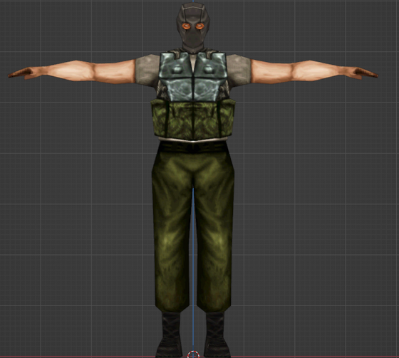 I think this grunt is finally out of training. 
Need to make a few more variations (Urban, Desert, Snow and Forest). 
And need to finish up the balaclava and get some proper eyes painted.

Moving on to rigging for the body and then got to repeat the cycle again for the more decked out military body.