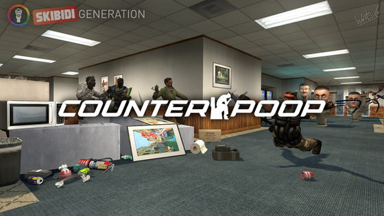 Run, fight and escape your way through the offices in Counter-Poop!

A fast-paced survival shooter where you (as the Ts) have to run from point A to point B, plant both bomb sites then evacuate the area.

The Skibidi Toilets have to stop them from planting the bombs and turn every last T into a Skibidi toilet.

#SKIBIDIVERSE

Artwork by @westeh