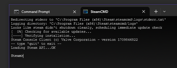 learned how to set up SteamCMD with windows terminal, such a great and efficient way of accessing it