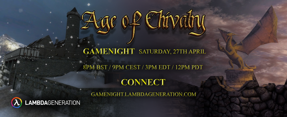 AGE OF CHIVALRY - GAMENIGHT SATURDAY ⚔️🏰
"I tire of need... I thirst FOR BLOOD!" 🤺

It's time to go back to the past, we're going to storm some castles, blow up some supplies, and hack and slash like in medieval times!

The gamenight starts on Saturday, 27th April
8PM BST / 9PM CEST / 3PM EDT / 12PM PDT 

Game link: https://store.steampowered.com/app/17510/Age_of_Chivalry/

To join copy and paste this to your development console:
CONNECT gamenight.lambdageneration.com

Westeh's troubleshooting tips:

- Missing hl2.exe? When I installed the Source SDK 2007 for me, it didn't work out of the box (even when I had Half-Life 2 installed), so I had to copy and paste the hl2.exe into the Source SDK 2007 folder [right click Age of Chivalry in your library > click on properties > Installed files - then click on Browse] and it worked!

- Game crashes when skipping the intro: 
[right click the game on your library > click on properties > General - in Launch options type in: -novid] 
it will skip the video entirely and boot you straight to the main menu.

- The screen is half dark when I'm in the game. What do I do? This is because the game's UI is set to 4:3, and it's not very supportive of widescreen monitors. My solution here is to mess with the graphics options a little bit—try disabling bloom; it eventually disappeared for me. If that doesn't work, playing it at 4:3 works just fine. Be careful when changing the graphics in the middle of the match; it tends to crash!

I hope these tips will help you make the game work for you.

Join the event on Saturday! Hop into our Discord server.
https://discord.gg/lambdageneration?event=1232774827383722117

We will see you up ahead!