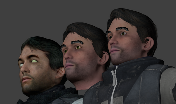 Using a Barney model remake by CoolchouZhao i'm modifying it to be closer to how Barney's actually supposed to look.
Left is Barney's HL2 model
Middle is Zhao's unmodified model
and the Right is my modification
Original model: https://3061185794803.gumroad.com/l/barney_remake?layout=profile