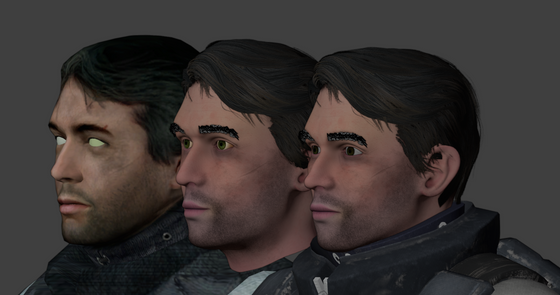 Using a Barney model remake by CoolchouZhao i'm modifying it to be closer to how Barney's actually supposed to look.
Left is Barney's HL2 model
Middle is Zhao's unmodified model
and the Right is my modification
Original model: https://3061185794803.gumroad.com/l/barney_remake?layout=profile