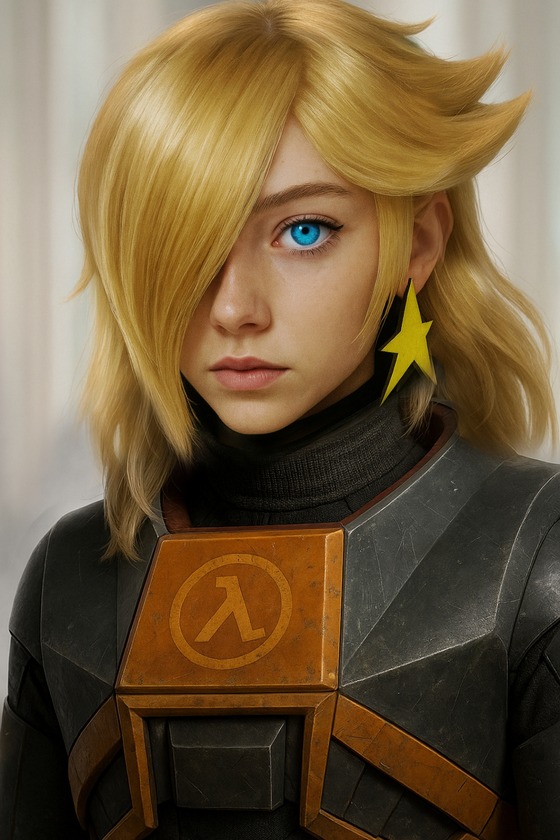 Cursed realistic ai portrait of Rosalina in hev suit
