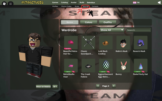I created a classic STEAM theme for RETROStudio so it could fit in with the RETRO early 2000-2010's
IMPORT THEME: d7f1b68b-ab87-45c3-88ba-d0c5613dd162
(TUTORIAL IN THE IMAGES)
i made this in like an hour and had no time to think so there could be some mistakes or that i missed out on. so be sure to let me know or suggest things that i could add and ohh be sure the decal or texture has the option to copy "TEXTURE ID" but if it doesn't sorry to say i cant use it but you could upload your own on the ROBLOX marketplace in the decal category.