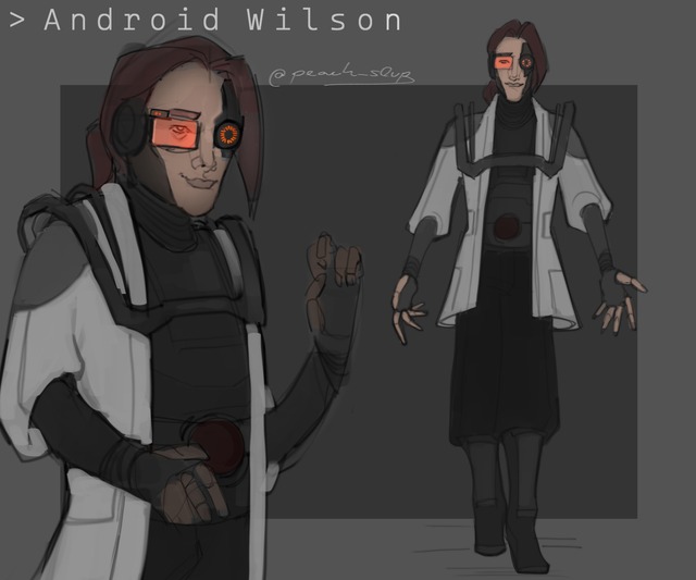 Can't believe i never made this, but here's my design for android wilson!! For this i really wanted to work with both turret elements and a scientist outfit, so this is a blend of that
And HUUGE thanks to @asternerd for helping me so much with perfecting this, couldn't have been possible without them <3
(image below is a prototype, just to show the development)